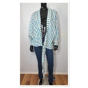 Free People Bow And Arrow Tie Front Kimono Sz OS Cotton Blend Teal White NWOT